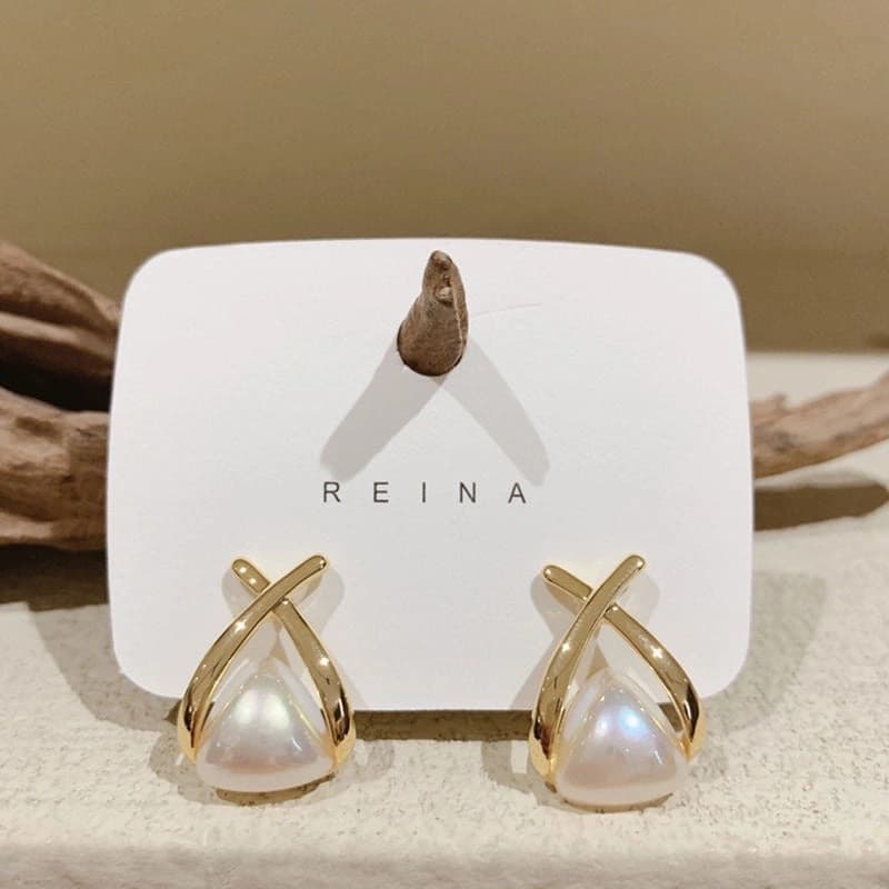 Celeste Golden Pearl Cross Drop Korean Earrings by Soni De Nakhre