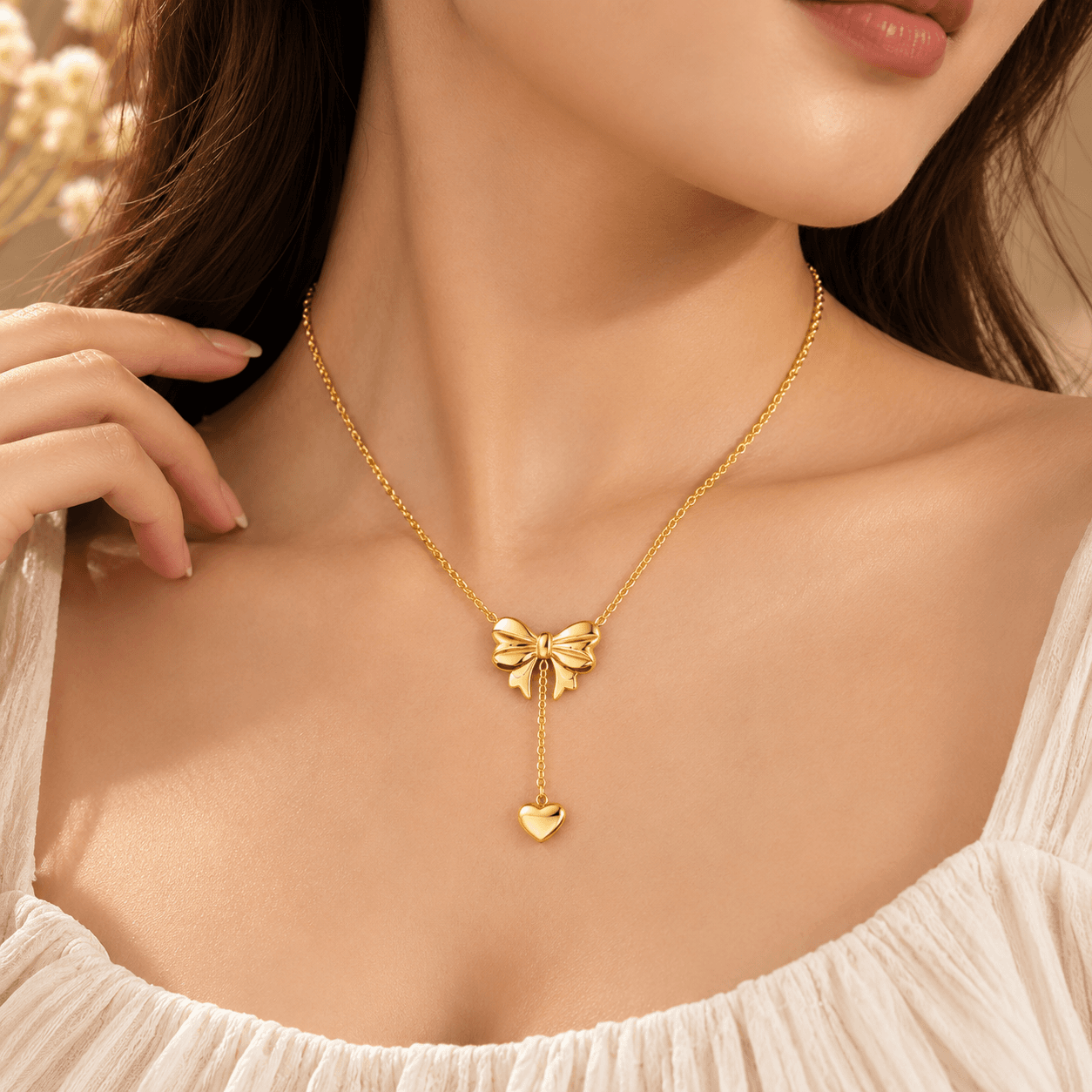 Celeste Bow Heart Drop Necklace by Soni De Nakhre β alternate view