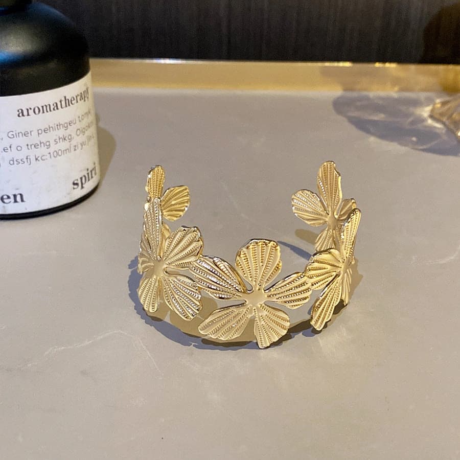 Aurelia Floral Bloom Open Cuff Bracelet by Soni De Nakhre