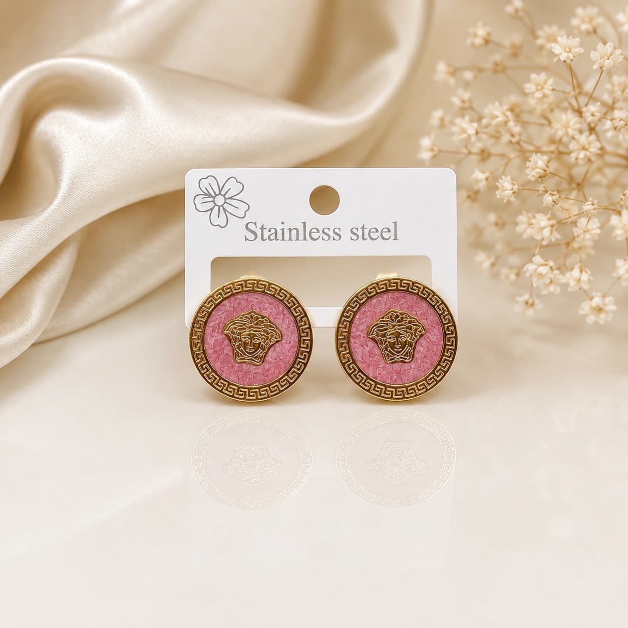 Celeste Rose Gold Medusa Coin Stud Earrings by Soni De Nakhre
