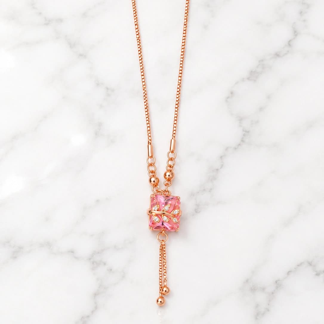 Celeste Pink Crystal Leaf Drop Necklace by Soni De Nakhre β alternate view