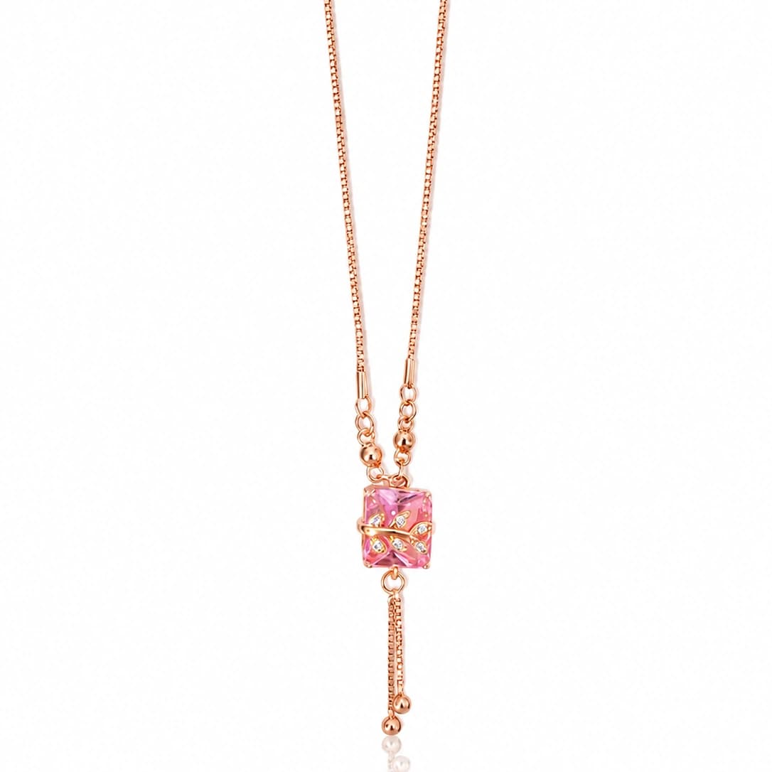 Celeste Pink Crystal Leaf Drop Necklace by Soni De Nakhre
