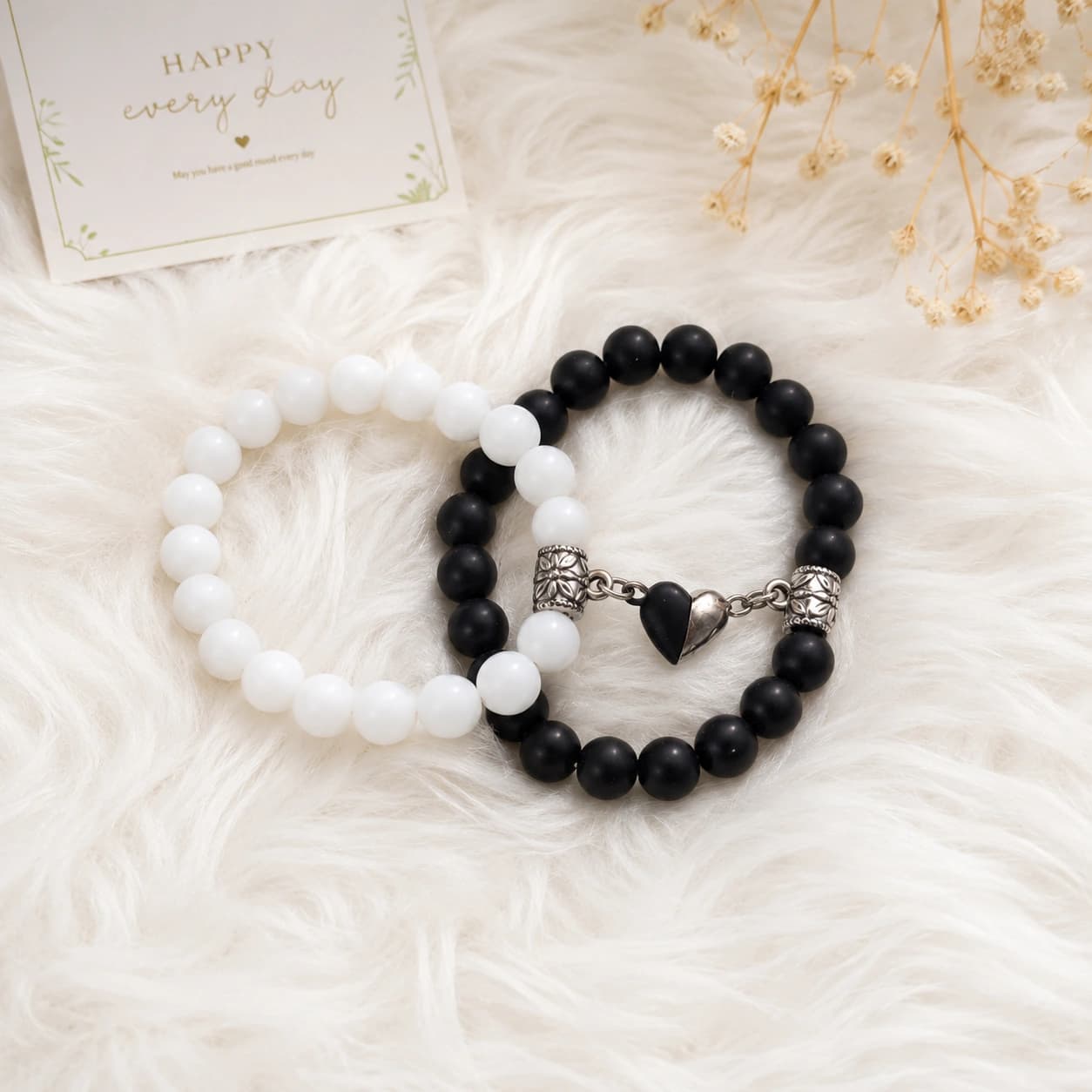 Eternal Duo Black & White Beaded Couple Bracelet Set by Soni De Nakhre