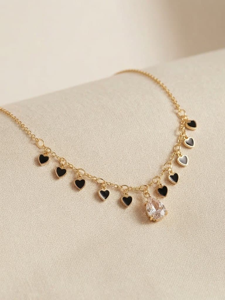 Noir Heart Teardrop Charm Necklace by Soni De Nakhre