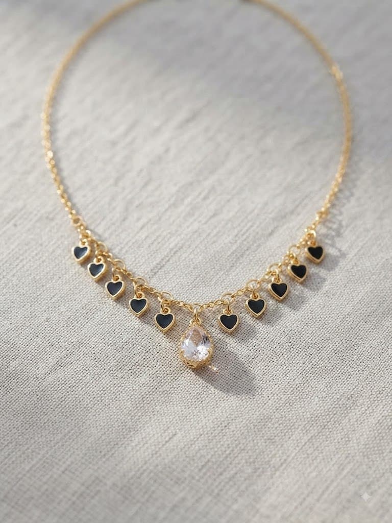 Noir Heart Teardrop Charm Necklace by Soni De Nakhre β alternate view