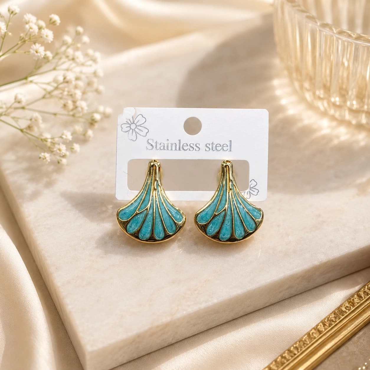 Celeste Turquoise Fan Drop Earrings by Soni De Nakhre