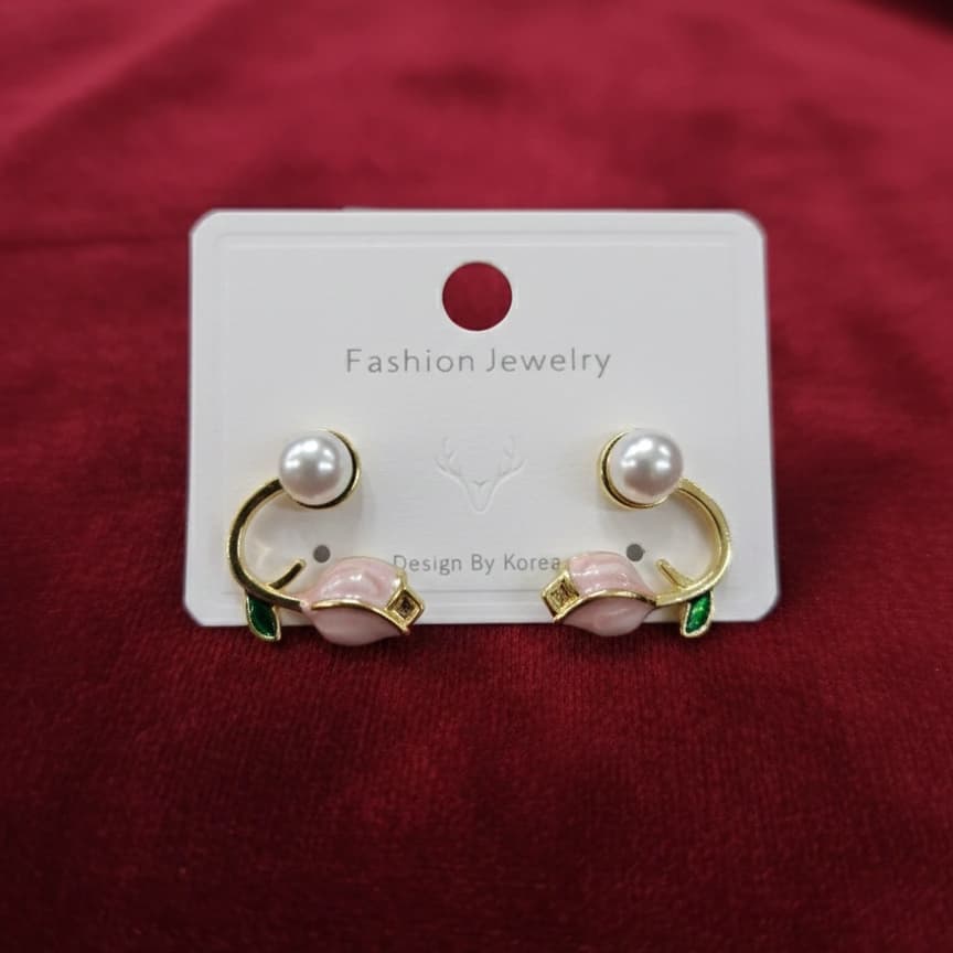 Pearl Rose Floral Korean Stud Drop Earrings by Soni De Nakhre
