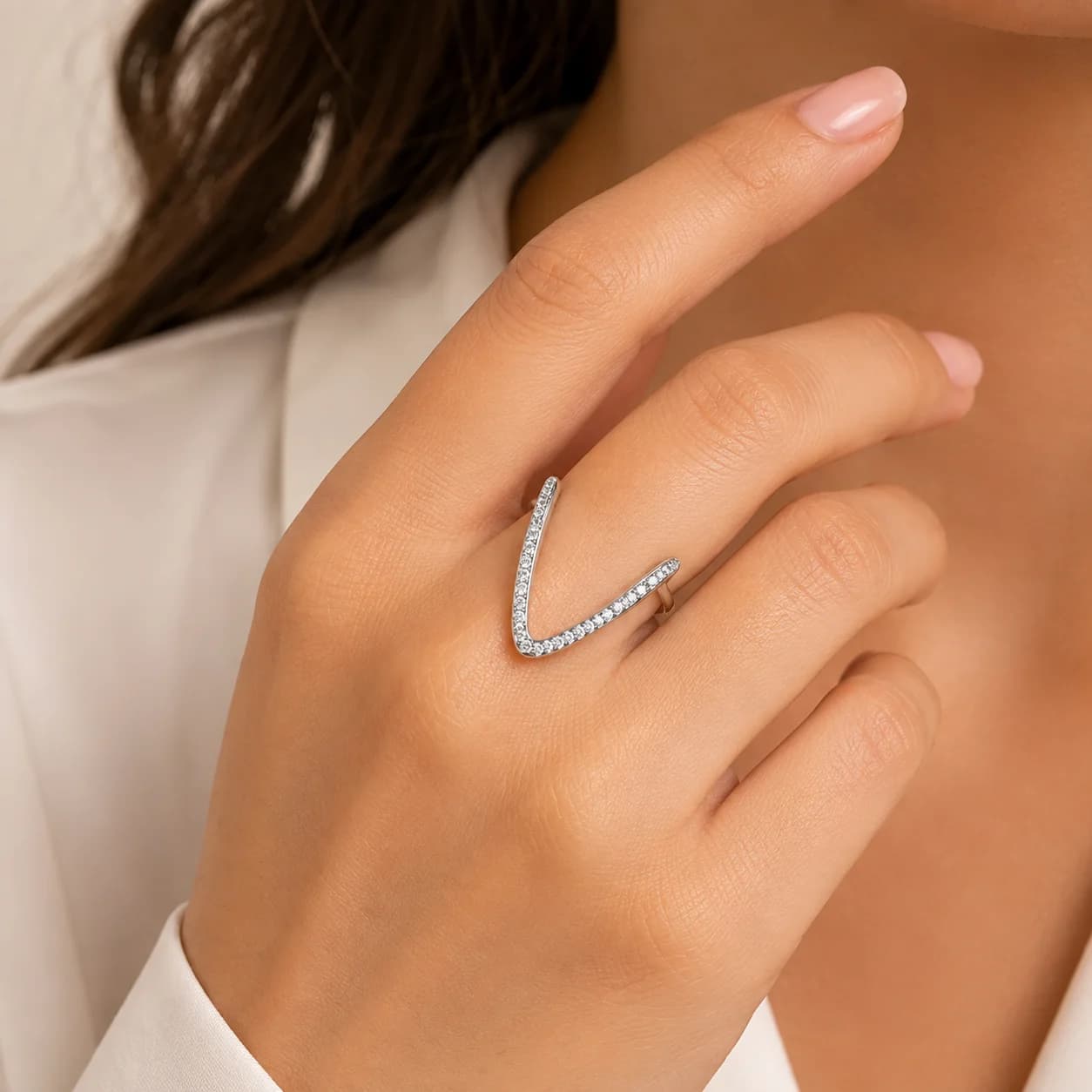 Celeste Crystal V-Curve Statement Ring by Soni De Nakhre