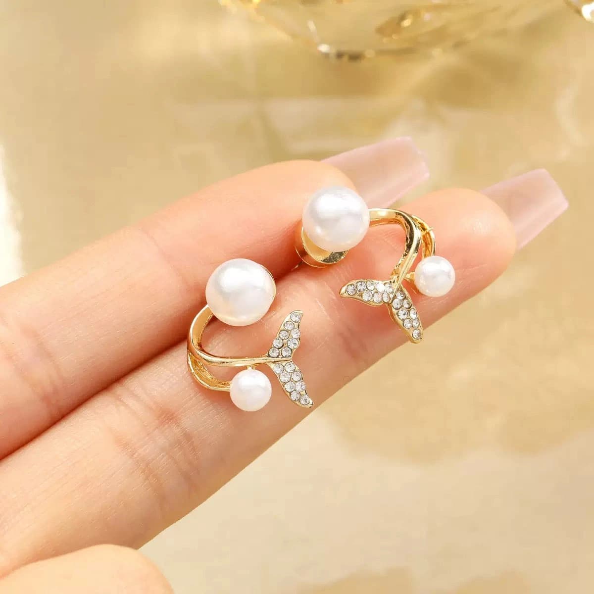 Celeste Pearl Bow & Crystal Korean Earrings by Soni De Nakhre
