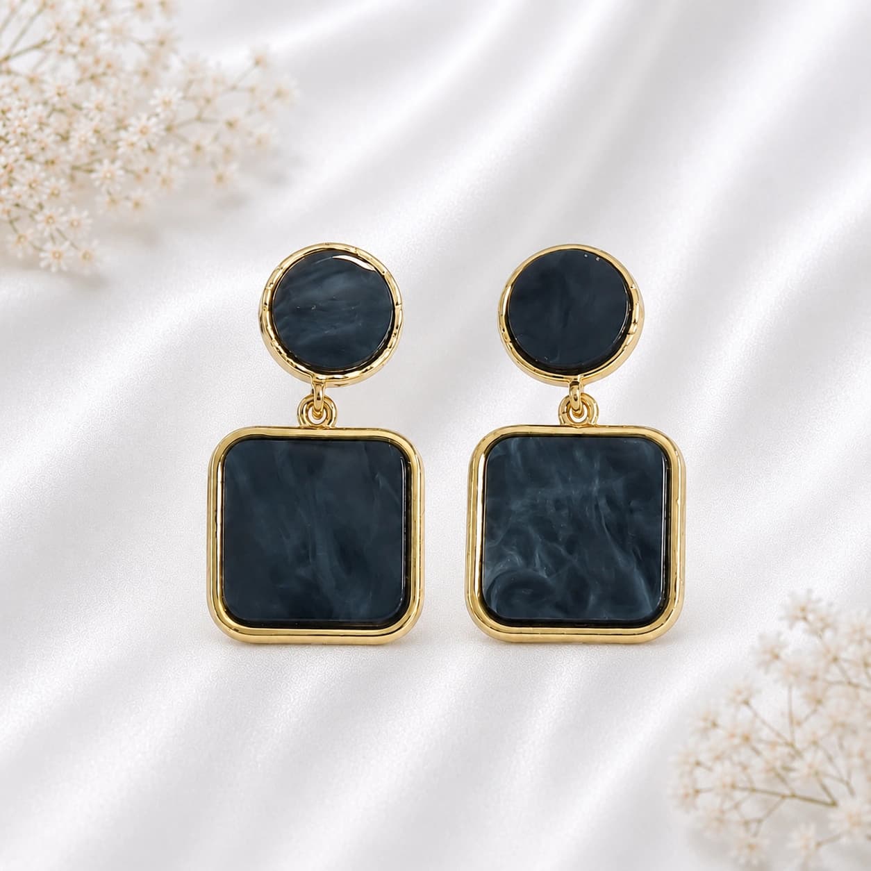 Noir Muse Geometric Drop Earrings by Soni De Nakhre