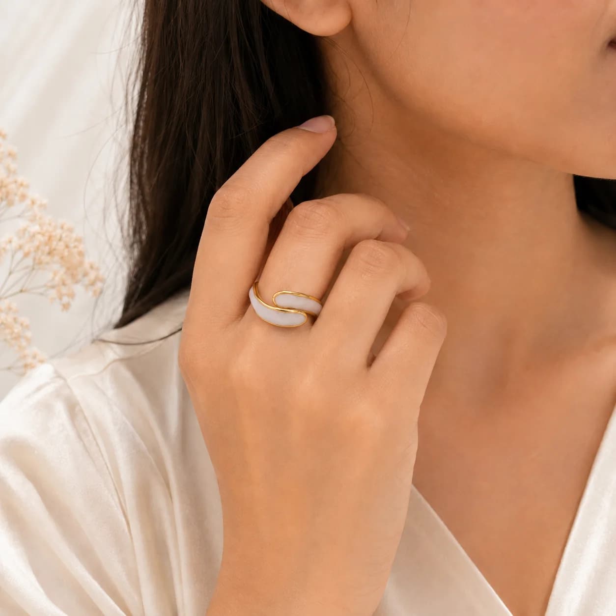 Celeste Ivory White Open Wave Ring by Soni De Nakhre β alternate view