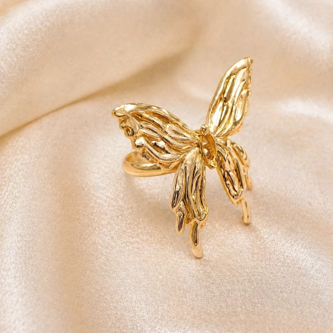 Celeste Golden Butterfly Statement Ring by Soni De Nakhre