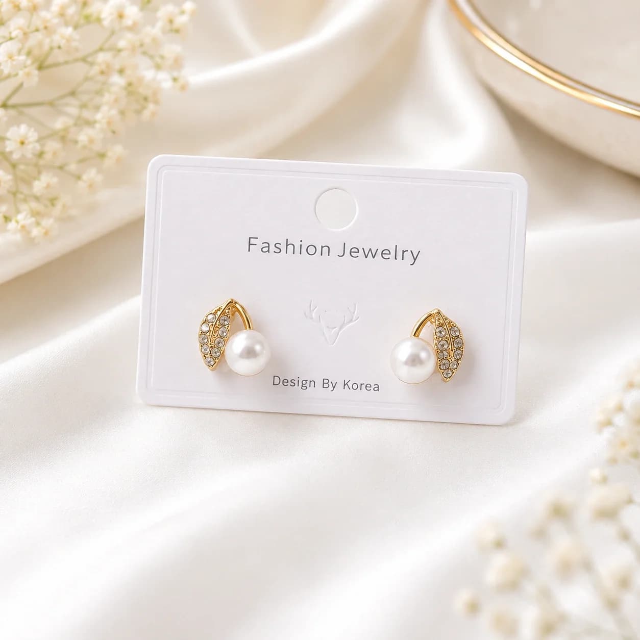 Celeste Pearl Leaf Crystal Korean Earrings by Soni De Nakhre