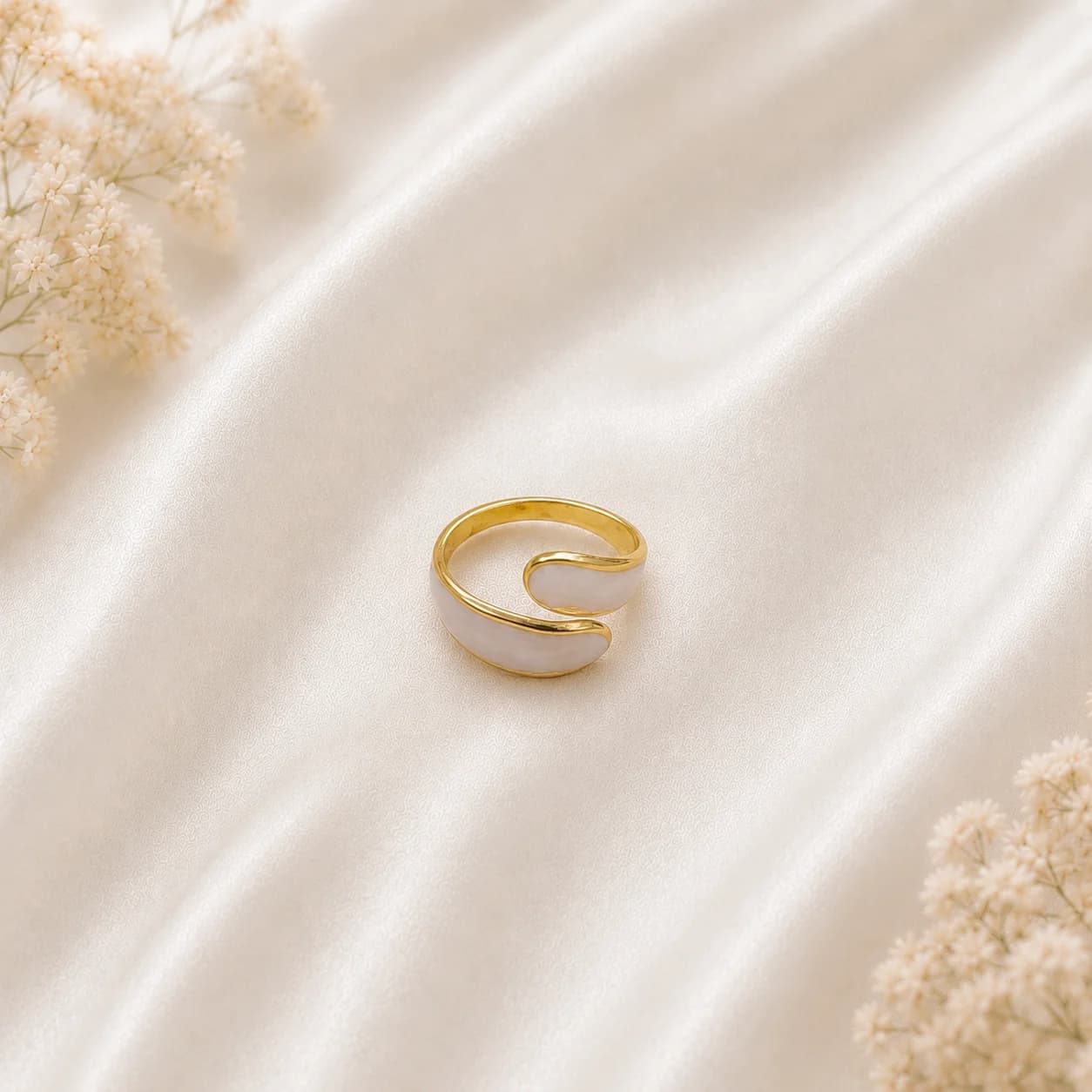 Celeste Ivory White Open Wave Ring by Soni De Nakhre