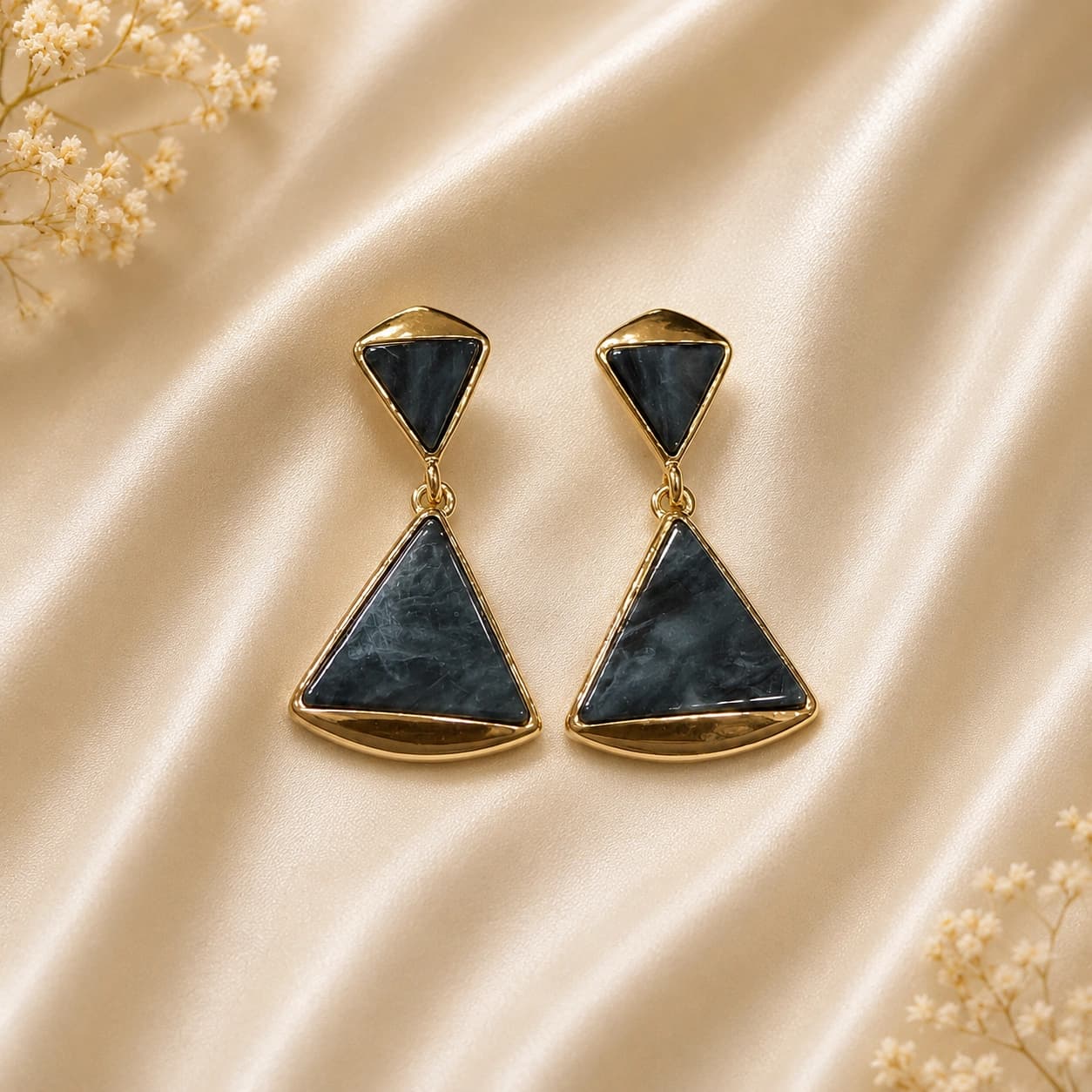 Celeste Noir Geometric Triangle Drop Earrings by Soni De Nakhre