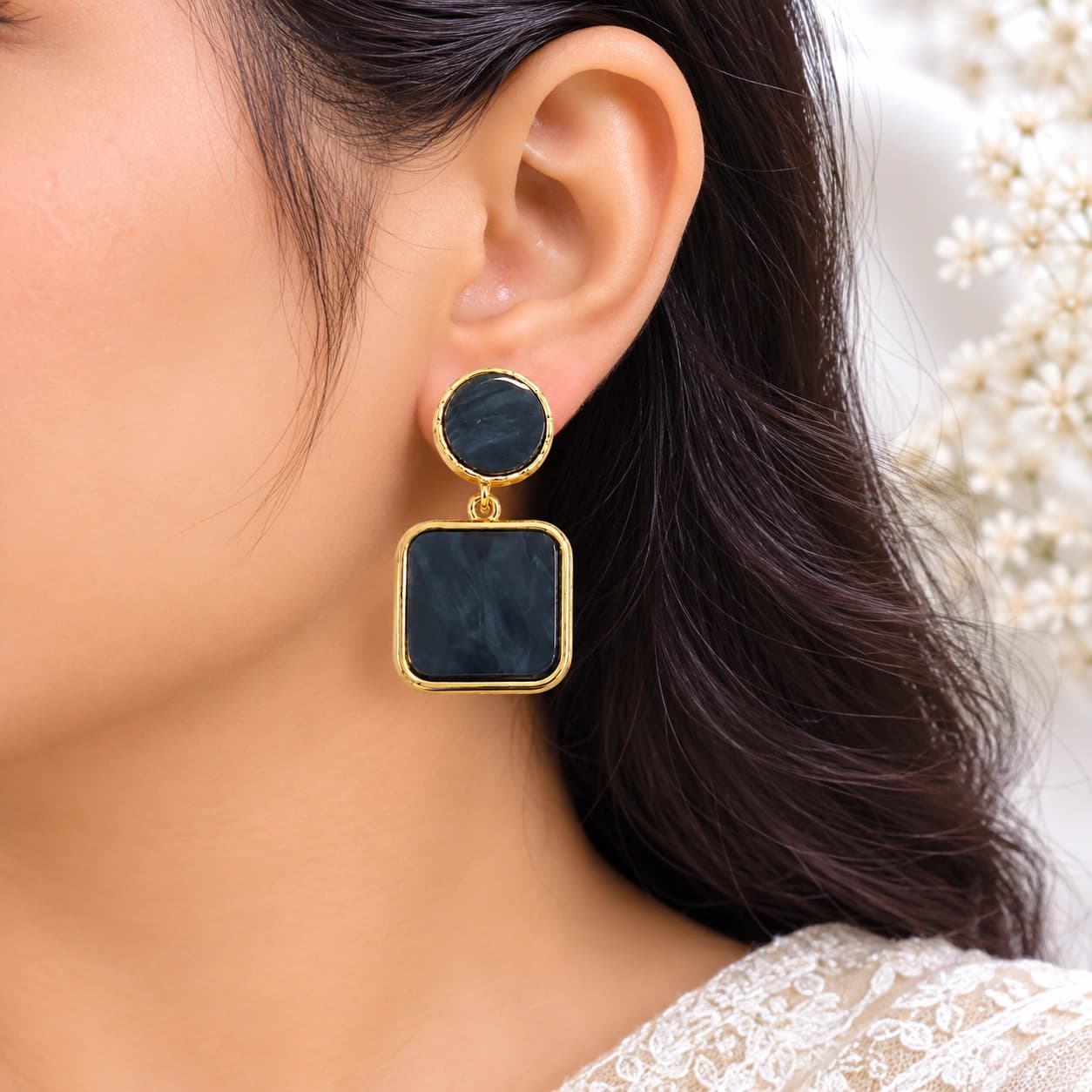 Noir Muse Geometric Drop Earrings by Soni De Nakhre β alternate view