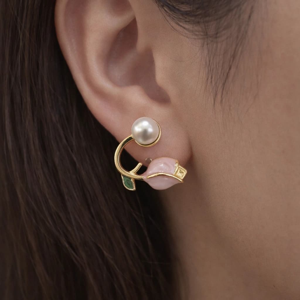 Celeste Pearl Rose Korean Earrings β alternate view