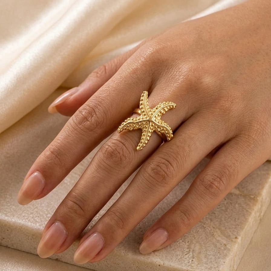 Celeste Golden Starfish Statement Ring by Soni De Nakhre β alternate view