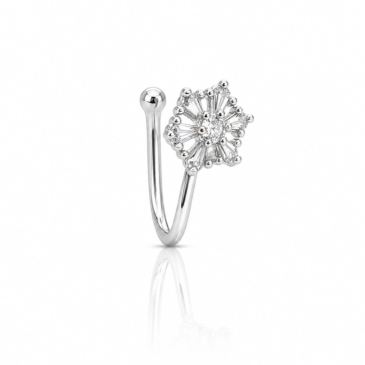 Celeste Radiant Floral Crystal Silver Tone Nose Pin by Soni De Nakhre