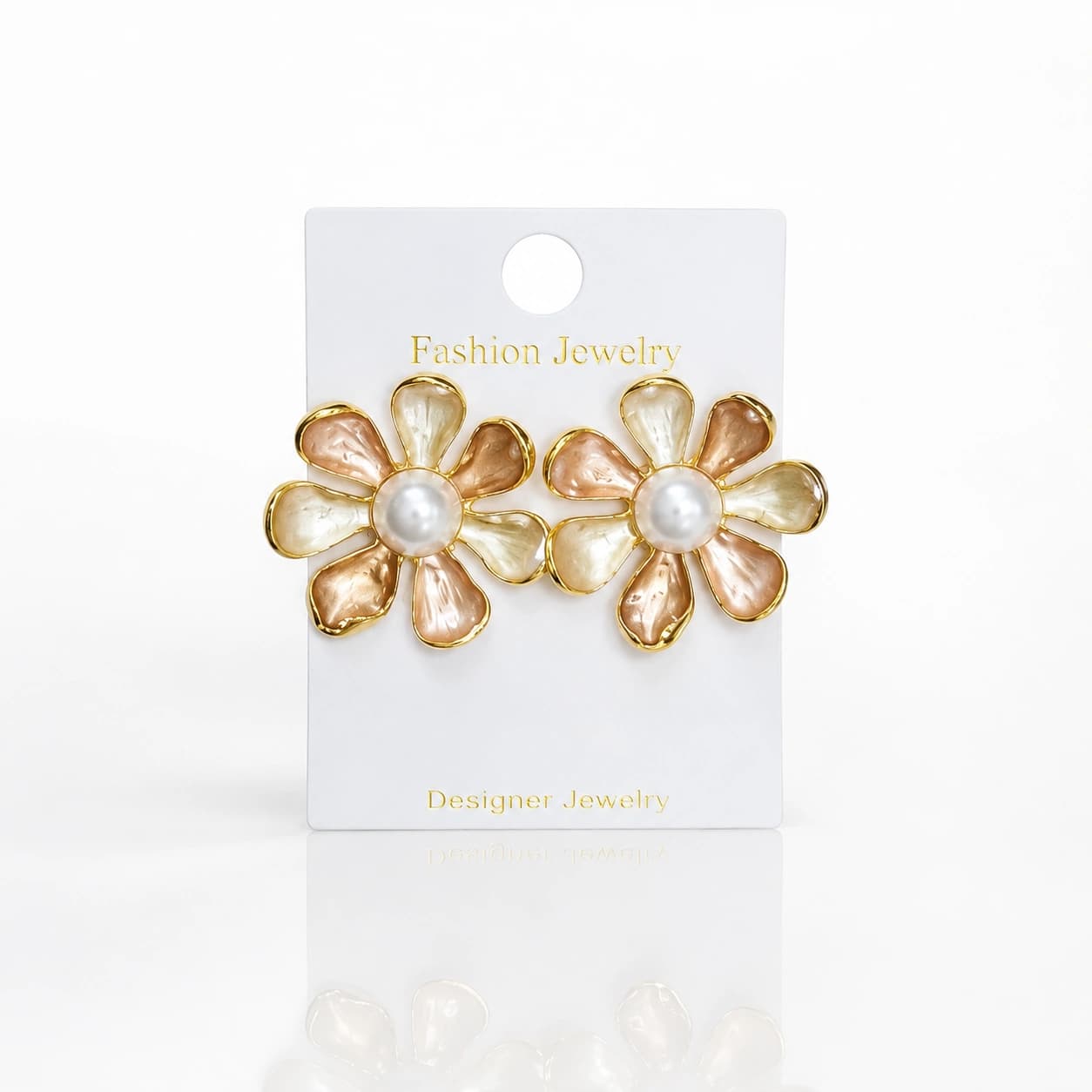 Celeste Pearl Blush Floral Stud Earrings by Soni De Nakhre