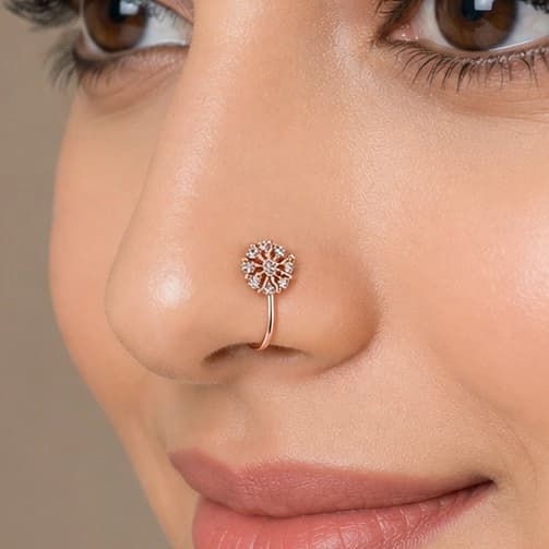 Celeste Floral Crystal Rose Gold Nose Pin by Soni De Nakhre β alternate view
