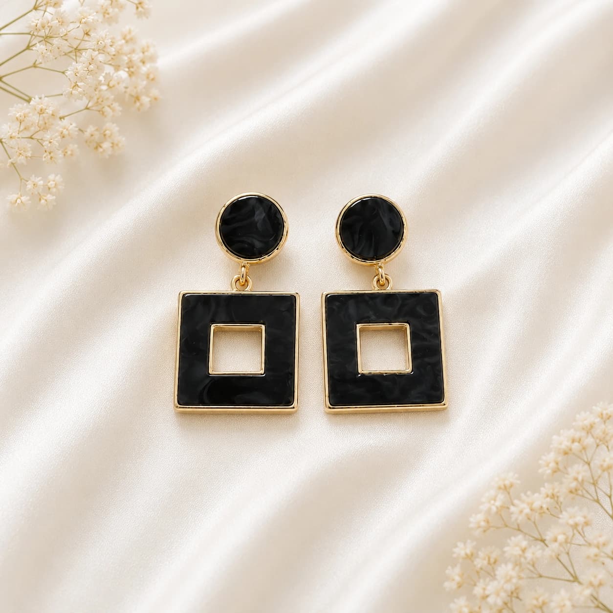 Celeste Black Gold Geometric Drop Earrings by Soni De Nakhre