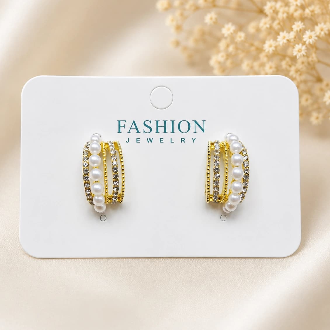 Pearl Crystal Layered Korean Hoop Earrings by Soni De Nakhre