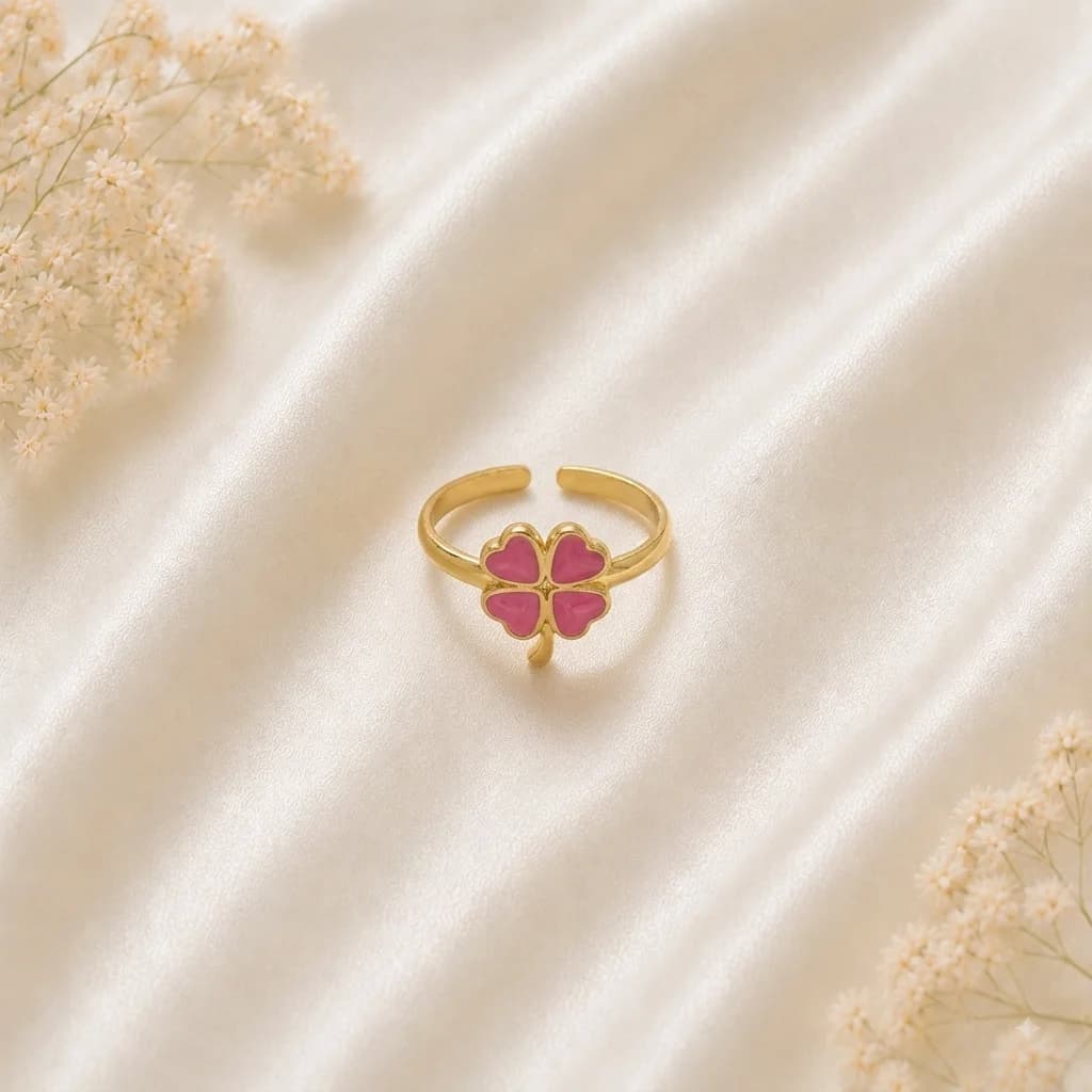 Celeste Pink Clover Open Ring by Soni De Nakhre