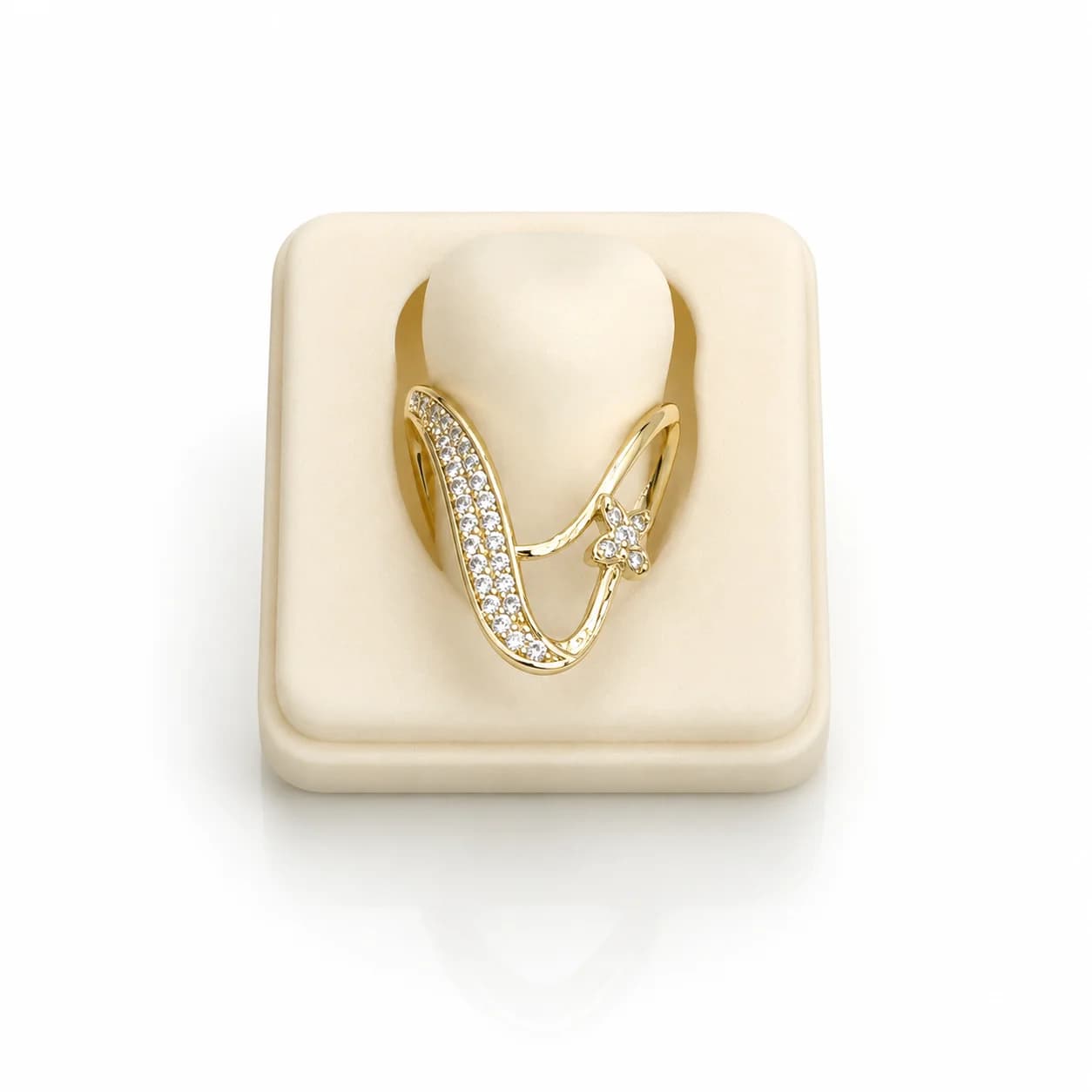 Celeste Gold Crystal V-Curve Ring by Soni De Nakhre