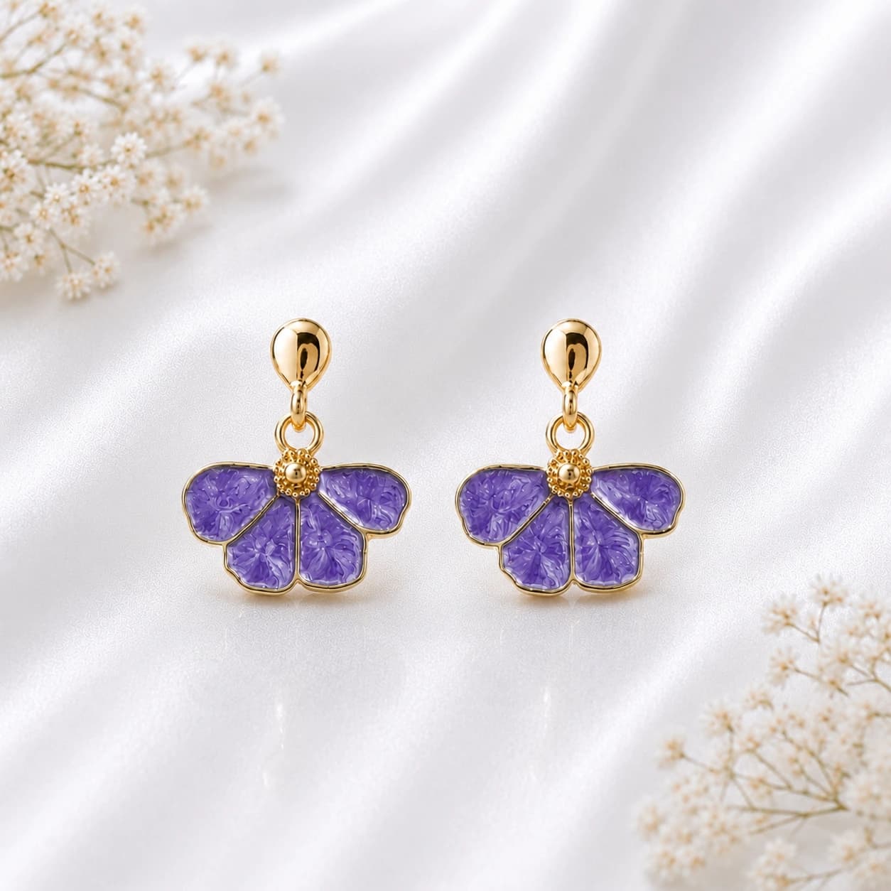 Lavender Floral Bloom Korean Drop Earrings by Soni De Nakhre