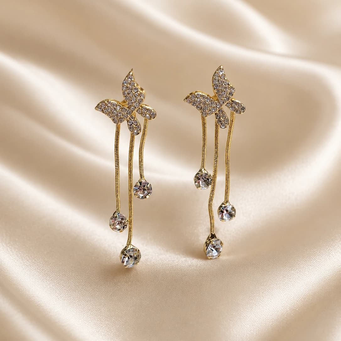 Crystal Butterfly Chain Drop Korean Earrings by Soni De Nakhre