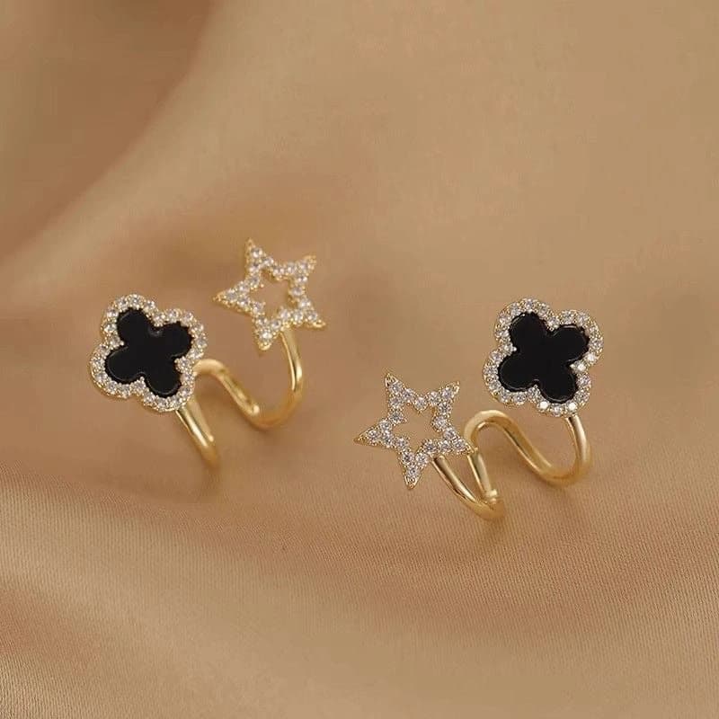 Noir Clover Star Double Stud Korean Earrings by Soni De Nakhre