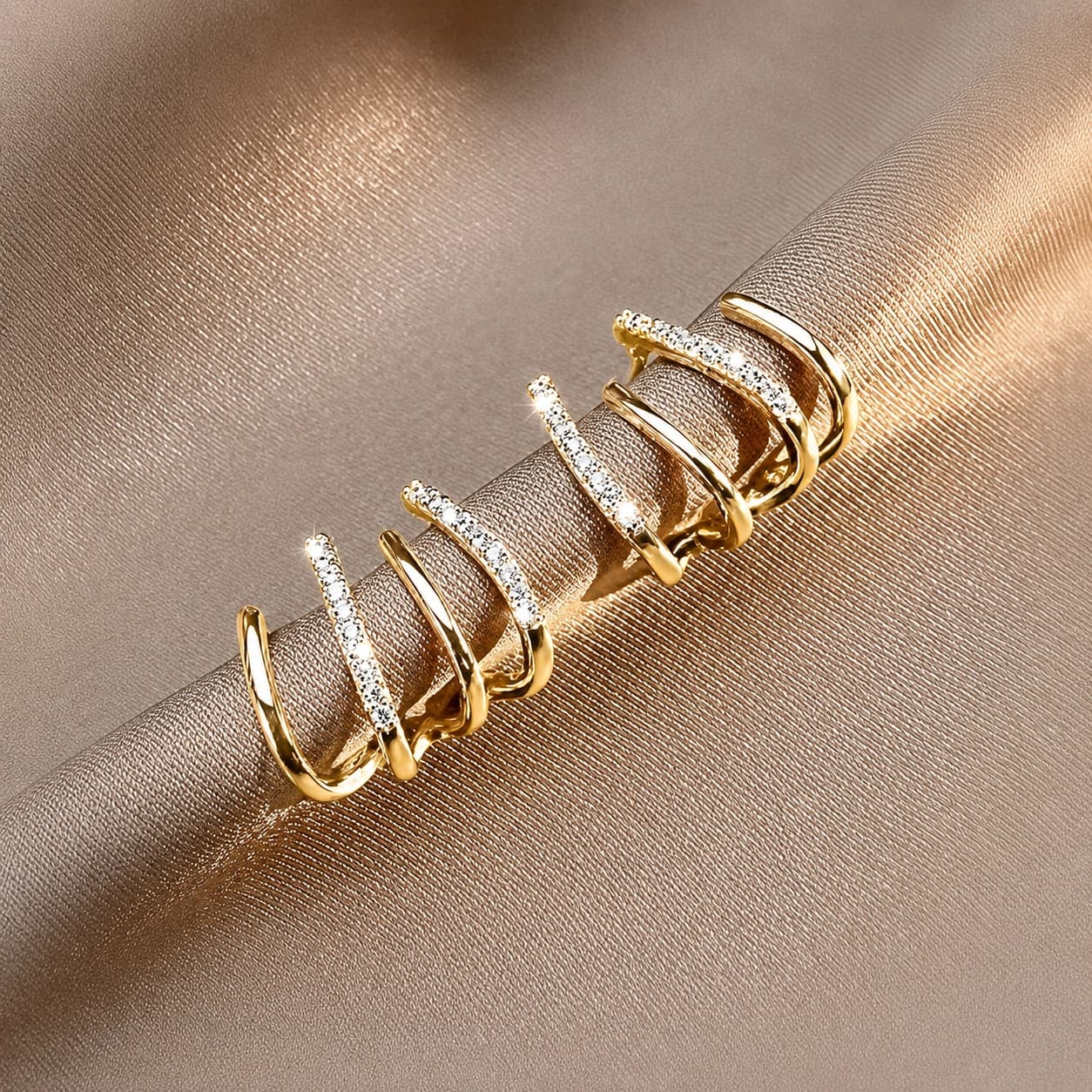 Celeste Triple Curve Crystal Korean Hoop Earrings by Soni De Nakhre