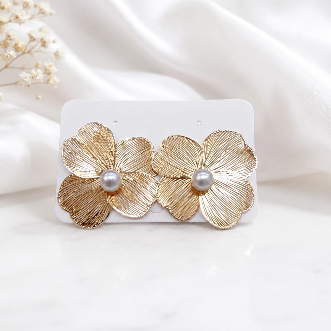 Golden Pearl Floral Bloom Korean Stud Earrings by Soni De Nakhre