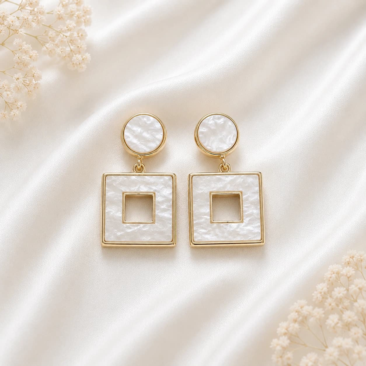 Ivory Pearl Geometric Square Drop Earrings by Soni De Nakhre