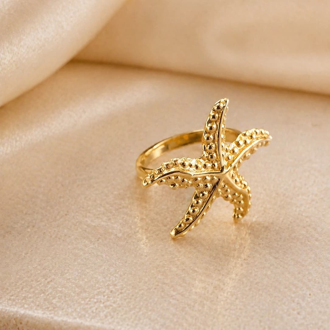 Celeste Golden Starfish Statement Ring by Soni De Nakhre
