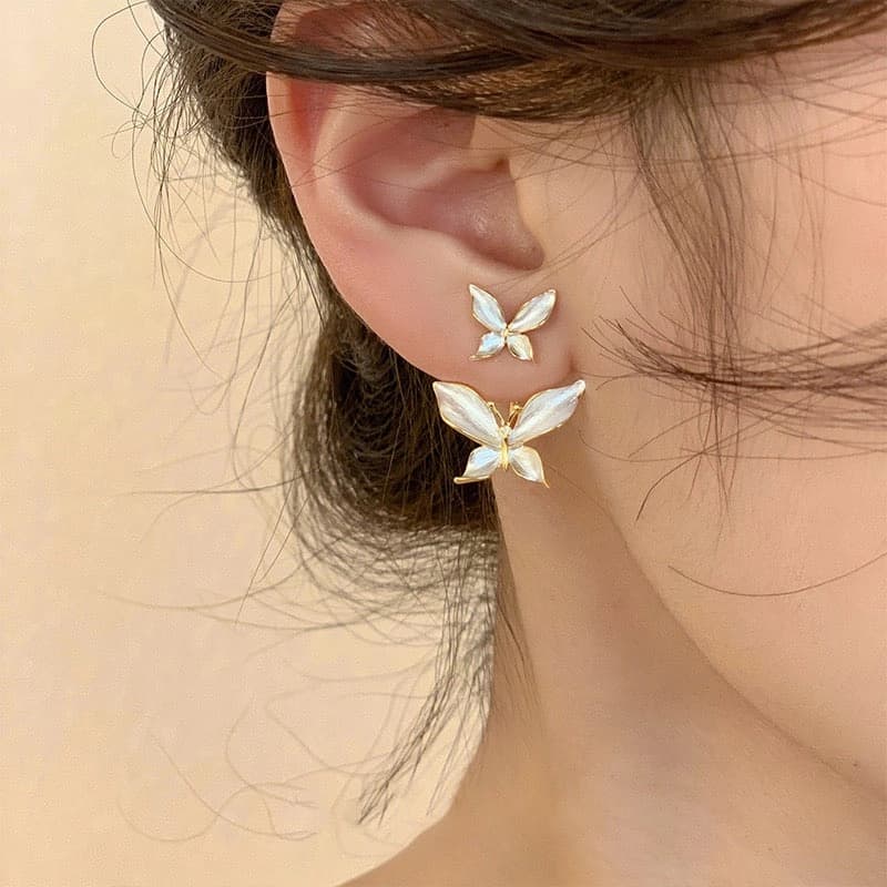 Celeste Double Butterfly Pearl Drop Korean Earrings by Soni De Nakhre