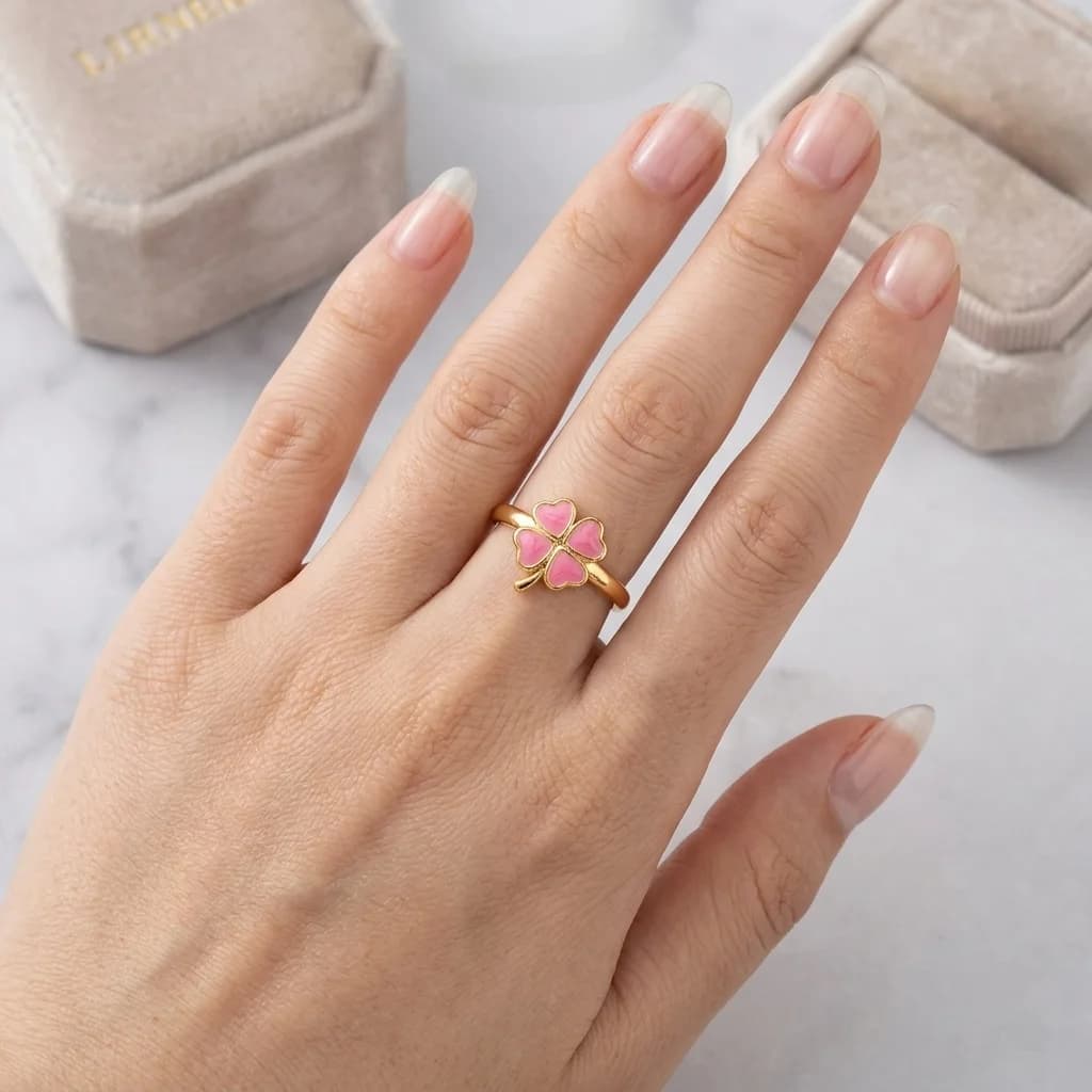 Celeste Pink Clover Open Ring by Soni De Nakhre β alternate view
